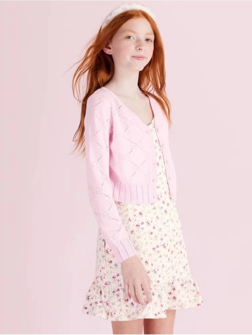 LoveShackFancy Pink M Girls' Emilie Shrunken Pointelle Bow Cardigan ~ Darling